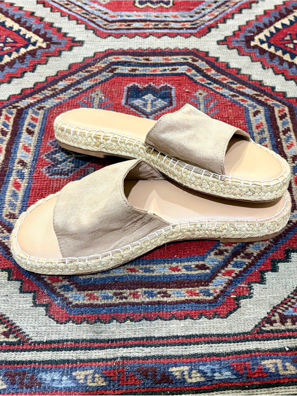 Beige Faux-Suede Espadrille Slide Sandals - Women